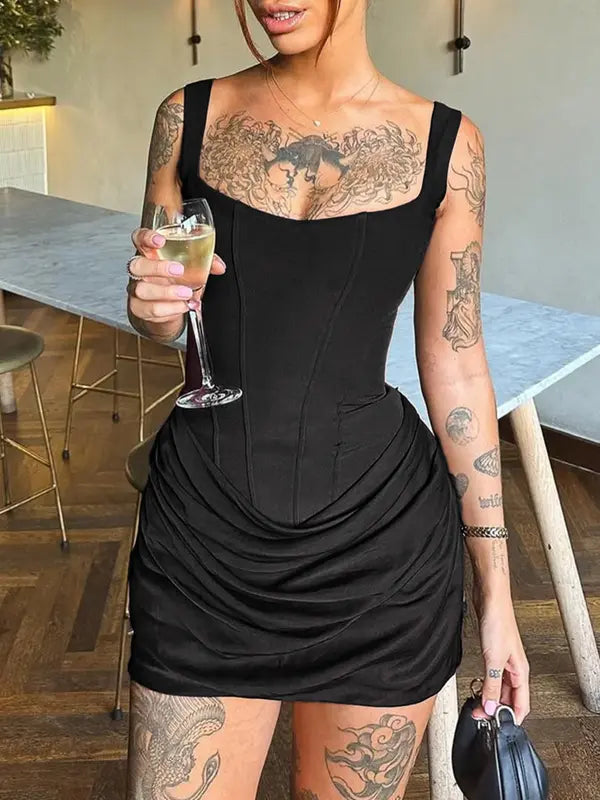 CRISELDAT - Sexy Fishbone Bodycon Ruched Mini