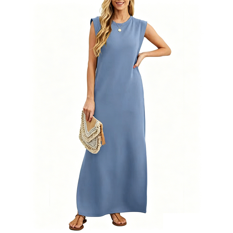 Casual Sleeveless Crew-Neck Maxi Dress