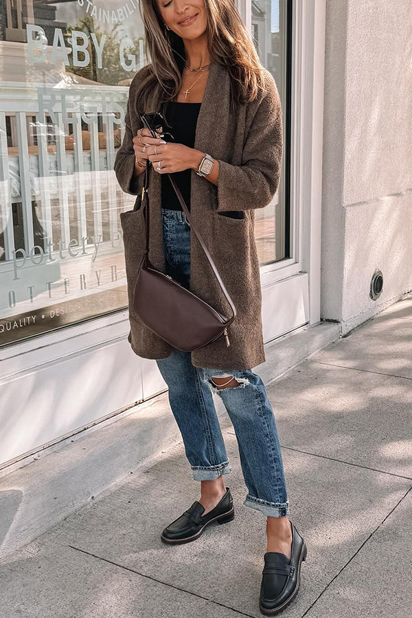 Large pocket loose simple cardigan