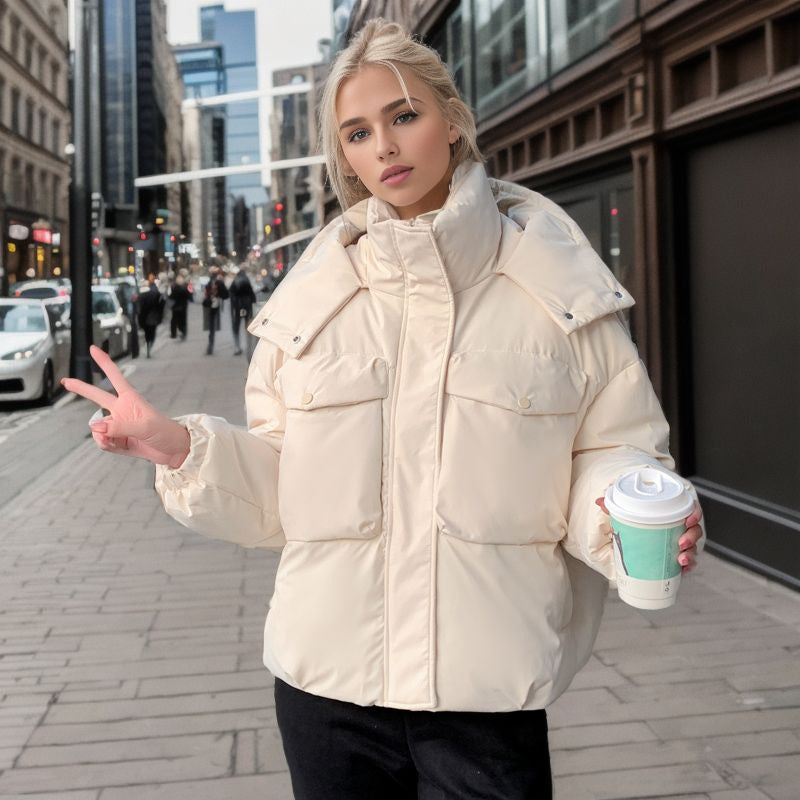 women's short pocket workwear cotton coat
