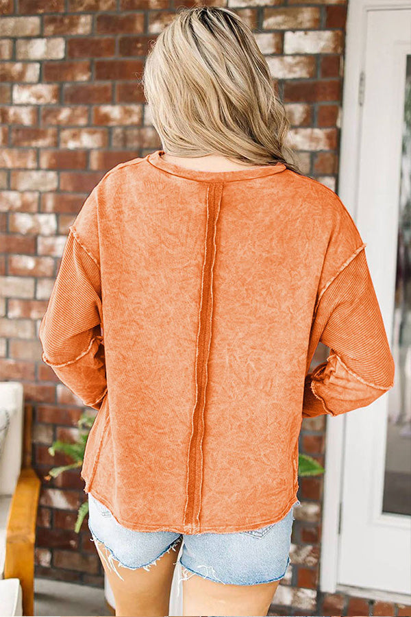 CINDY | women's loose casual style raw edge long sleeve top