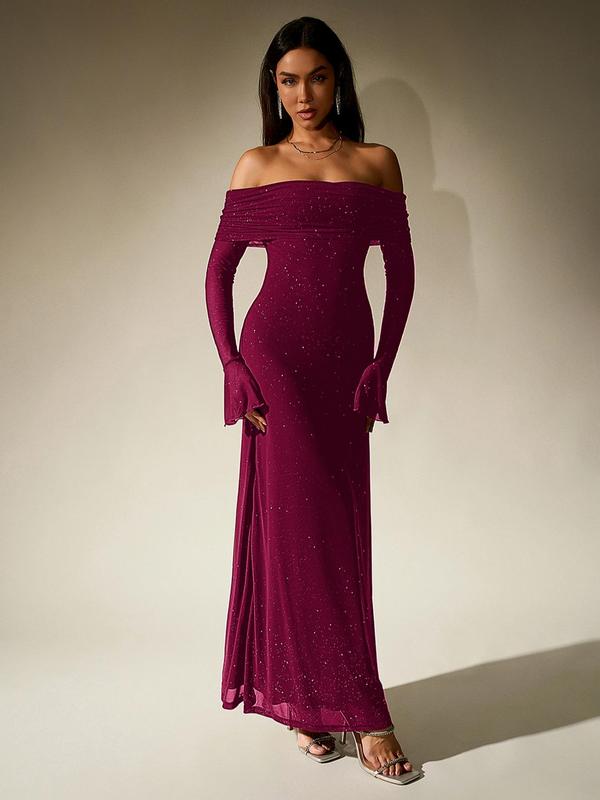 DARCIET - Off Shoulder Ruched Sequin Bodycon