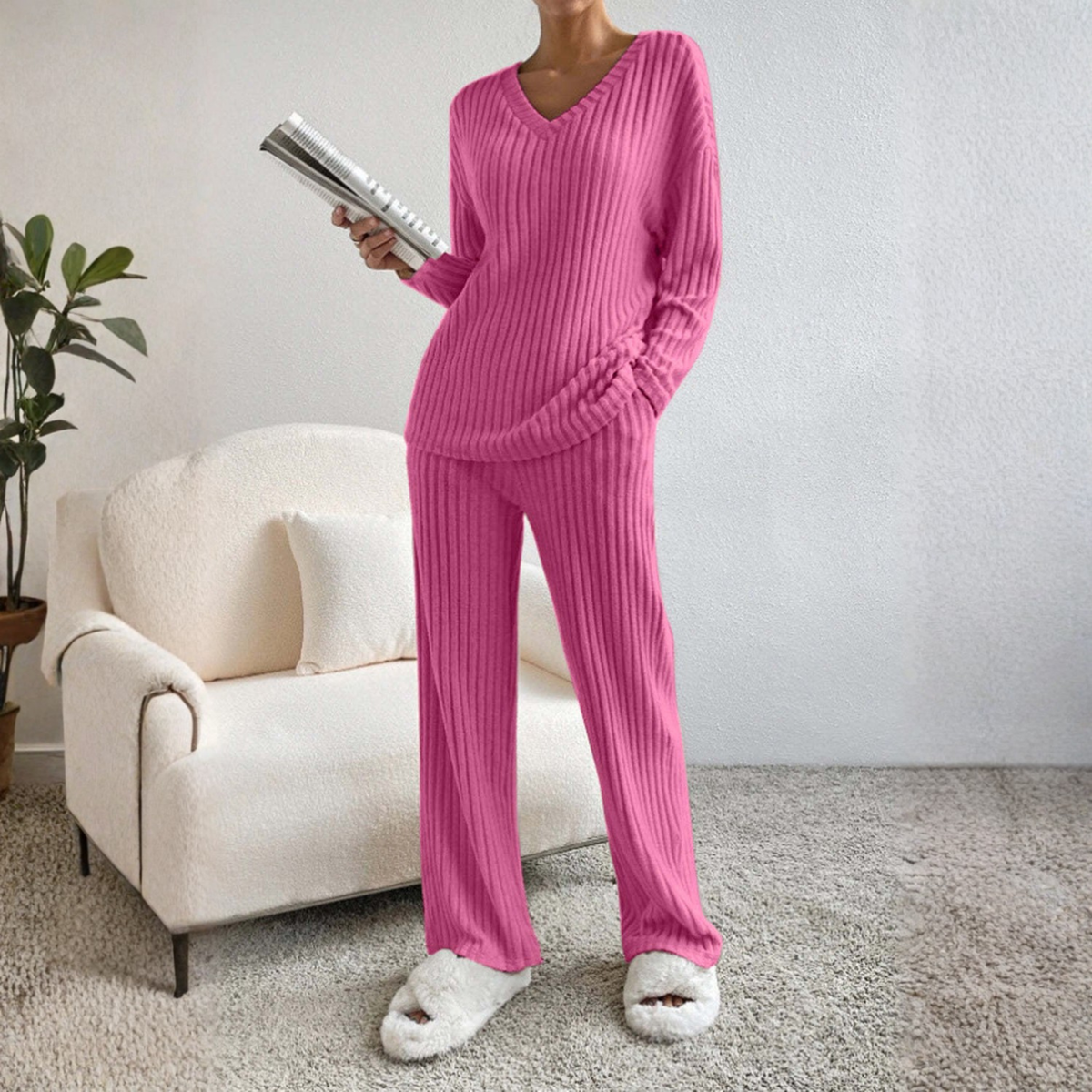 ENLINST - Long Sleeve V-Neck Top