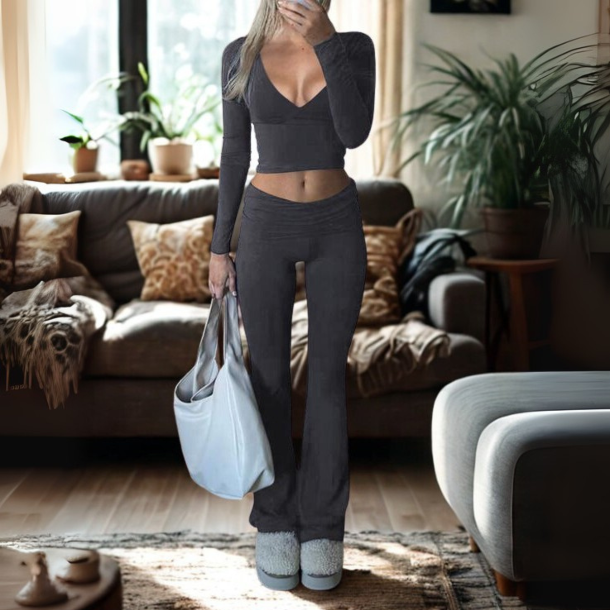 SINAT - V-Neck Long Sleeve Crop Top