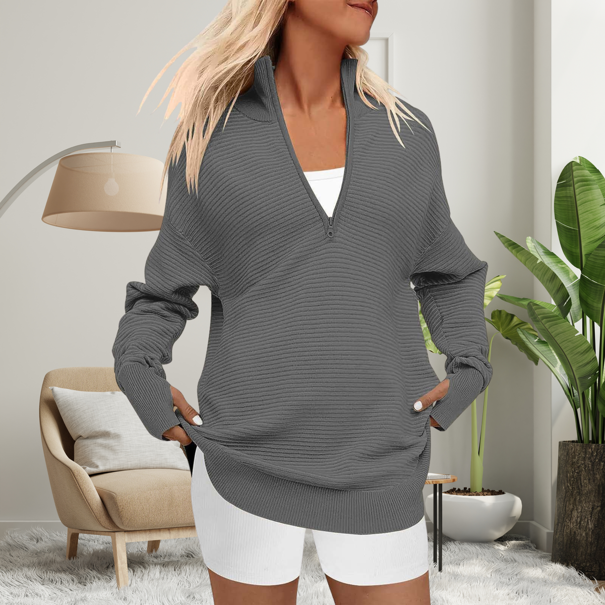 QUINNT - Cozy Long Sleeve Quarter Zip