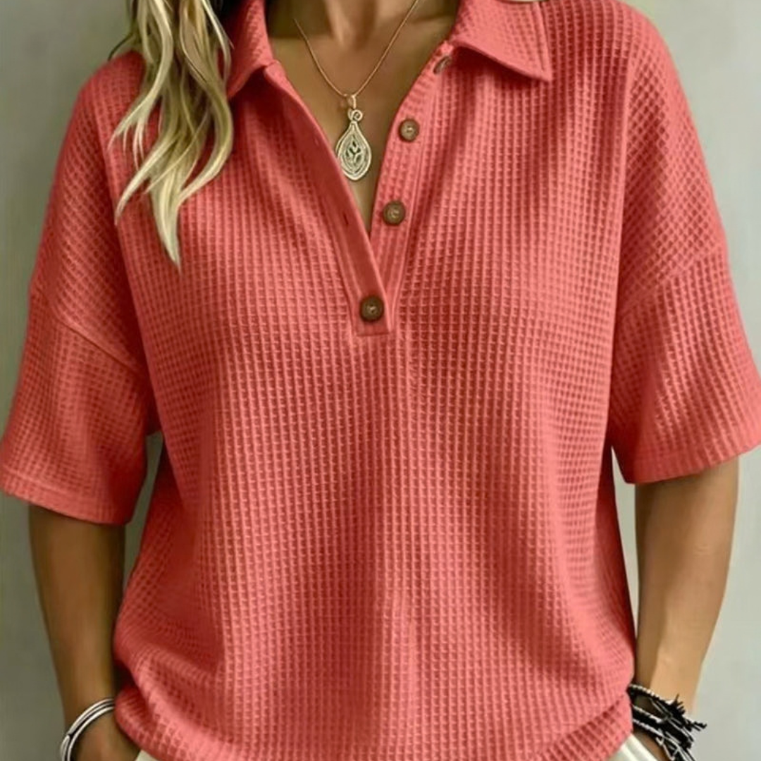 Maddison | Relaxed Waffle Polo Top