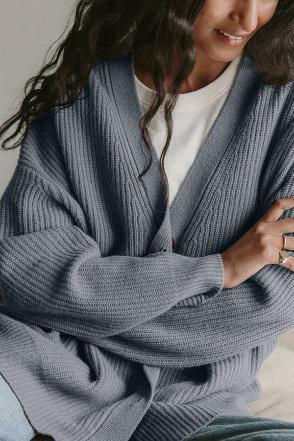 Mountain View Knit Ribbed Button Relaxed Cardigan