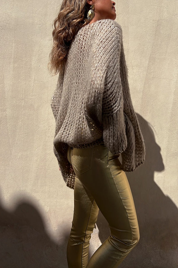 Chill Touch Knit Stripe Trim Loose Pullover Sweater