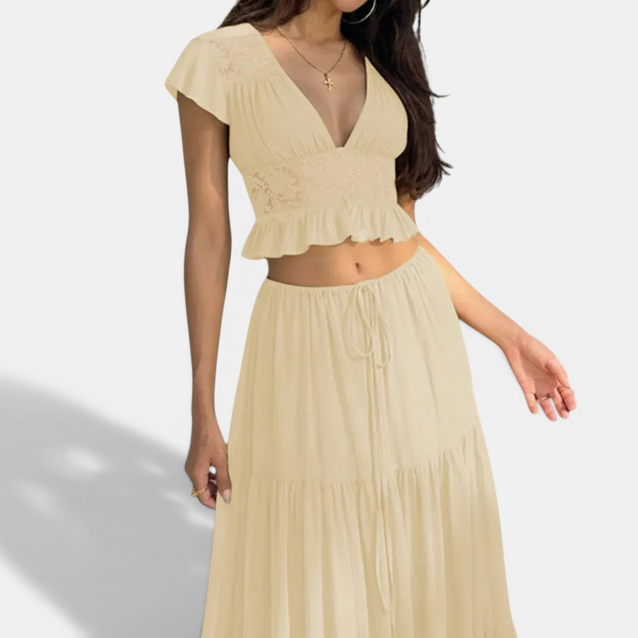CARIÑA™ – Sheer Lace Tie-Up Two Piece Set
