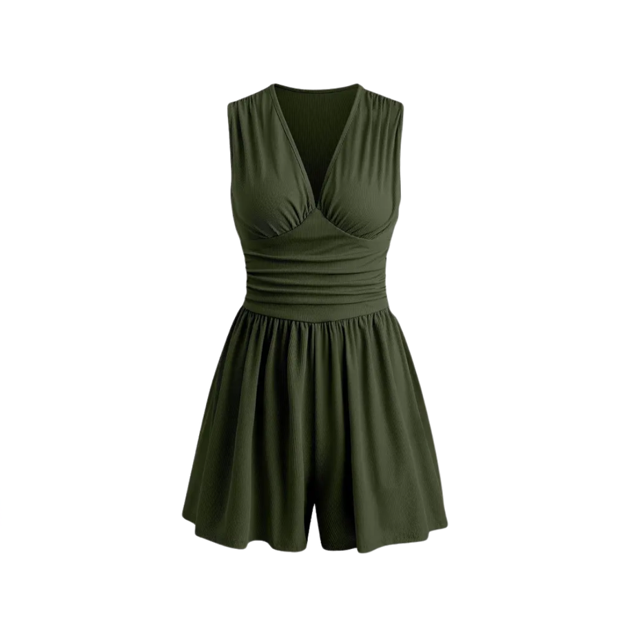 NICOLETTE™ – Ruched Deep V Sleeveless Romper