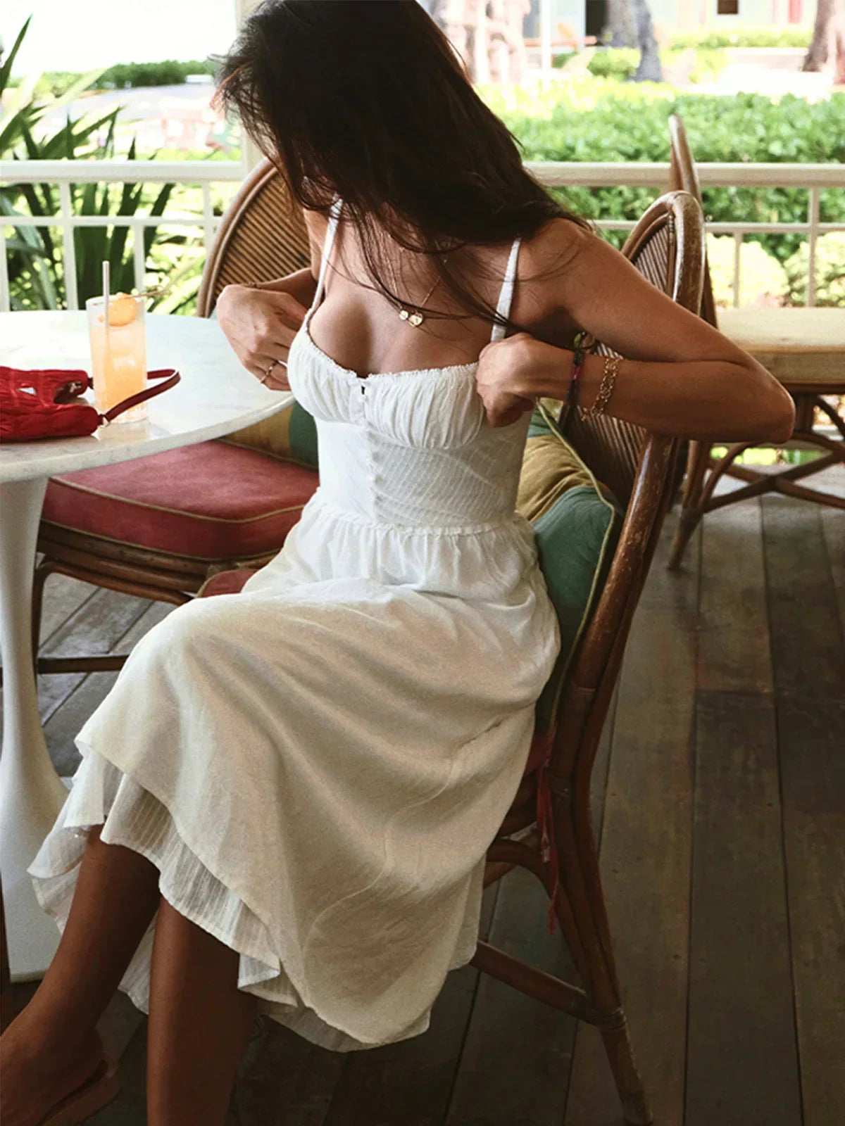 Iris | Solid-Colour Spaghetti-Strap Midi Dress with Ruffle Hem