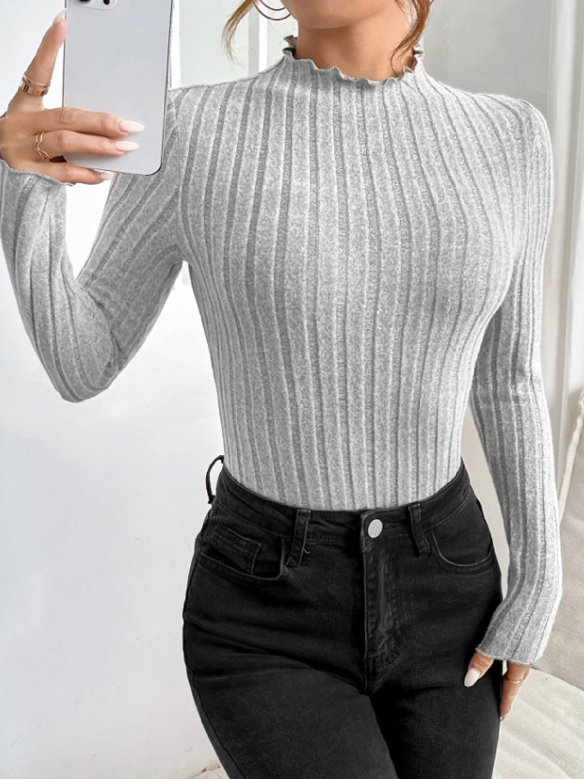 Sevgi Ribbed Lettuce Trim Slim Bodysuit