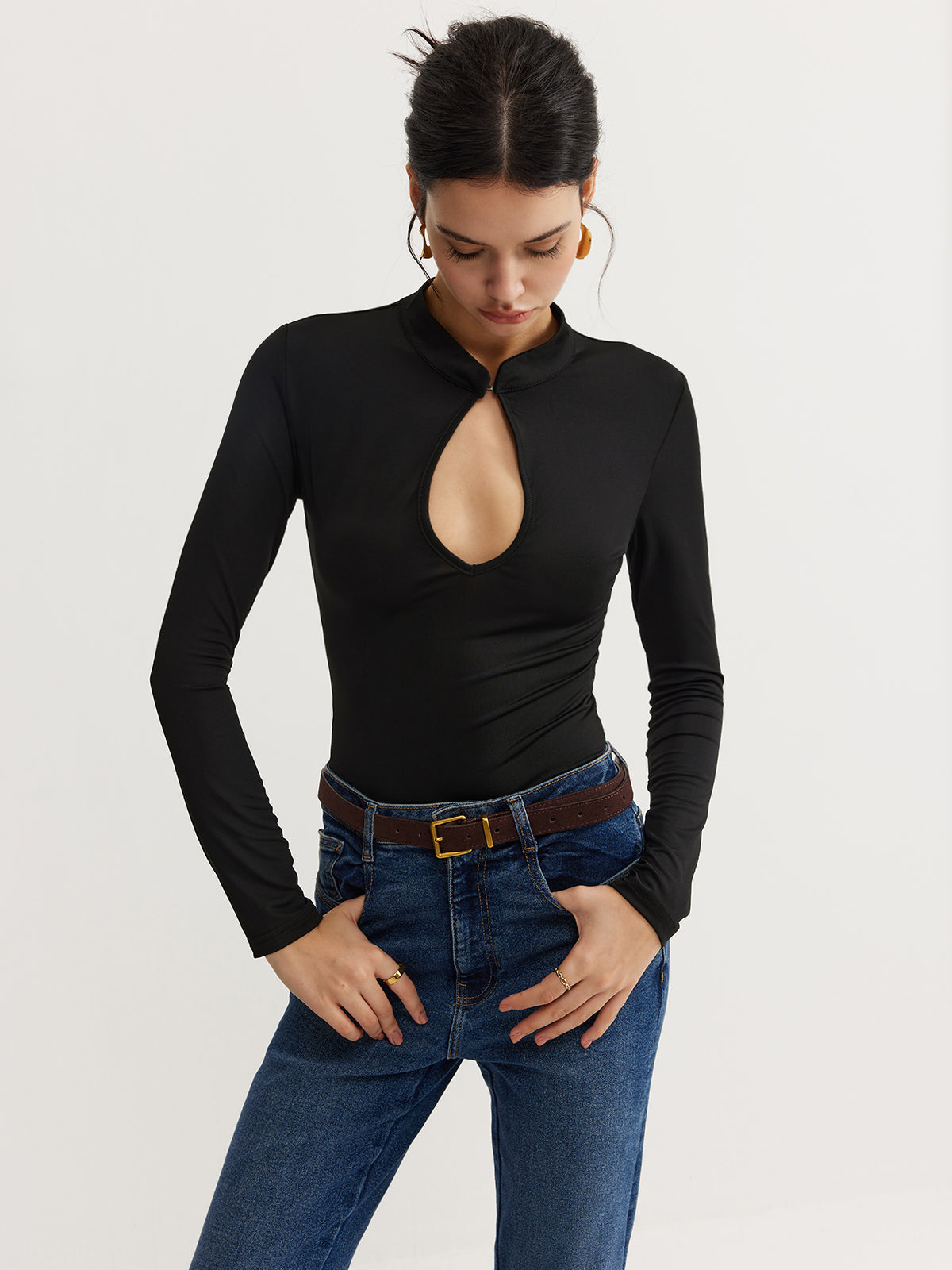 Kelly Keyhole Neckline Thin Bodysuit