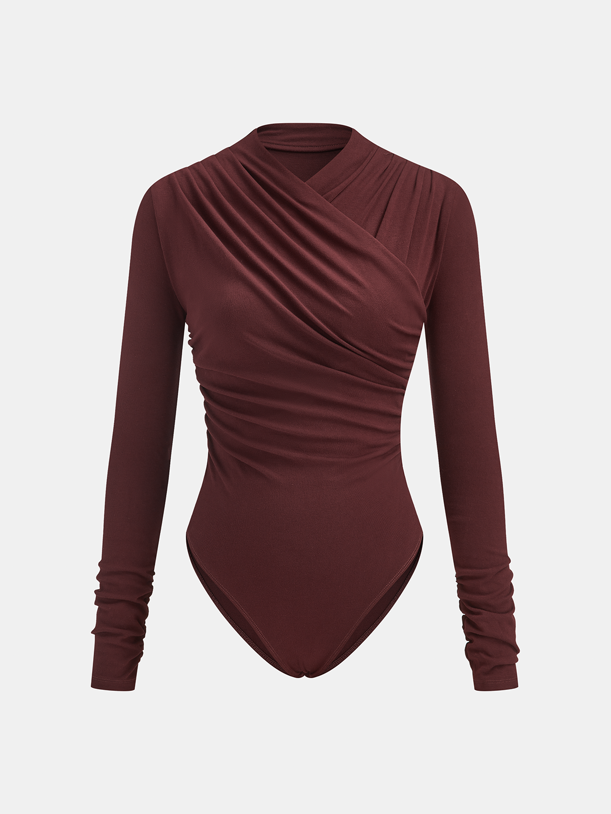 Fariah Ruched Cross-Front Long Sleeve Bodysuit