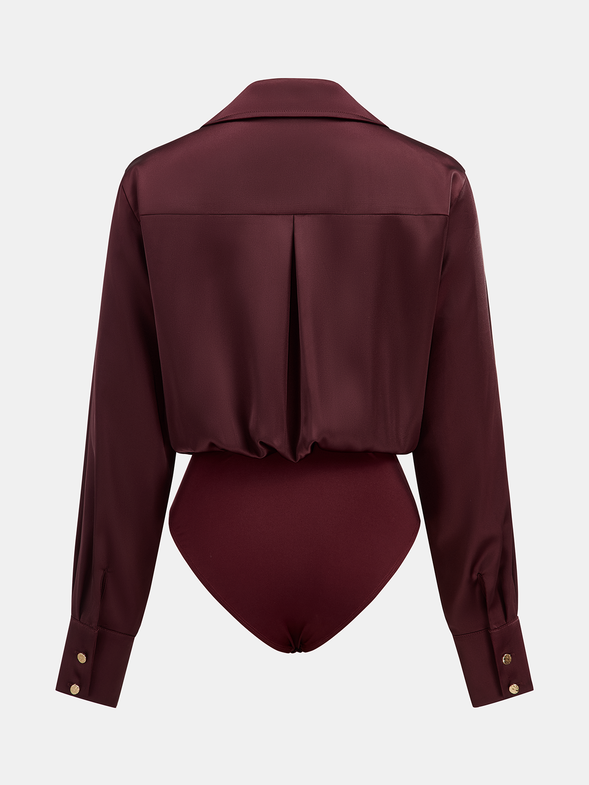 Diacie Collared Draped Satin Long Sleeve Bodysuit
