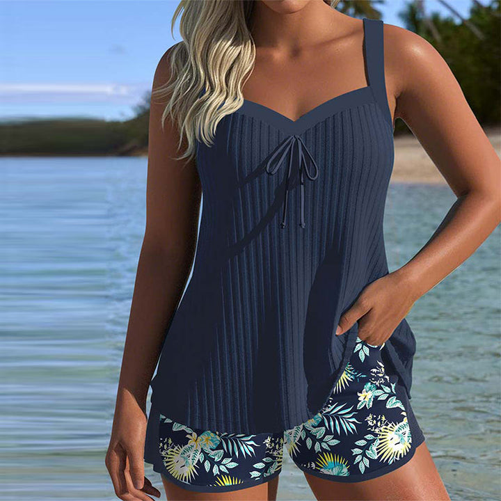 Anna | Striped Tankini with Two-Piece Beach Shorts