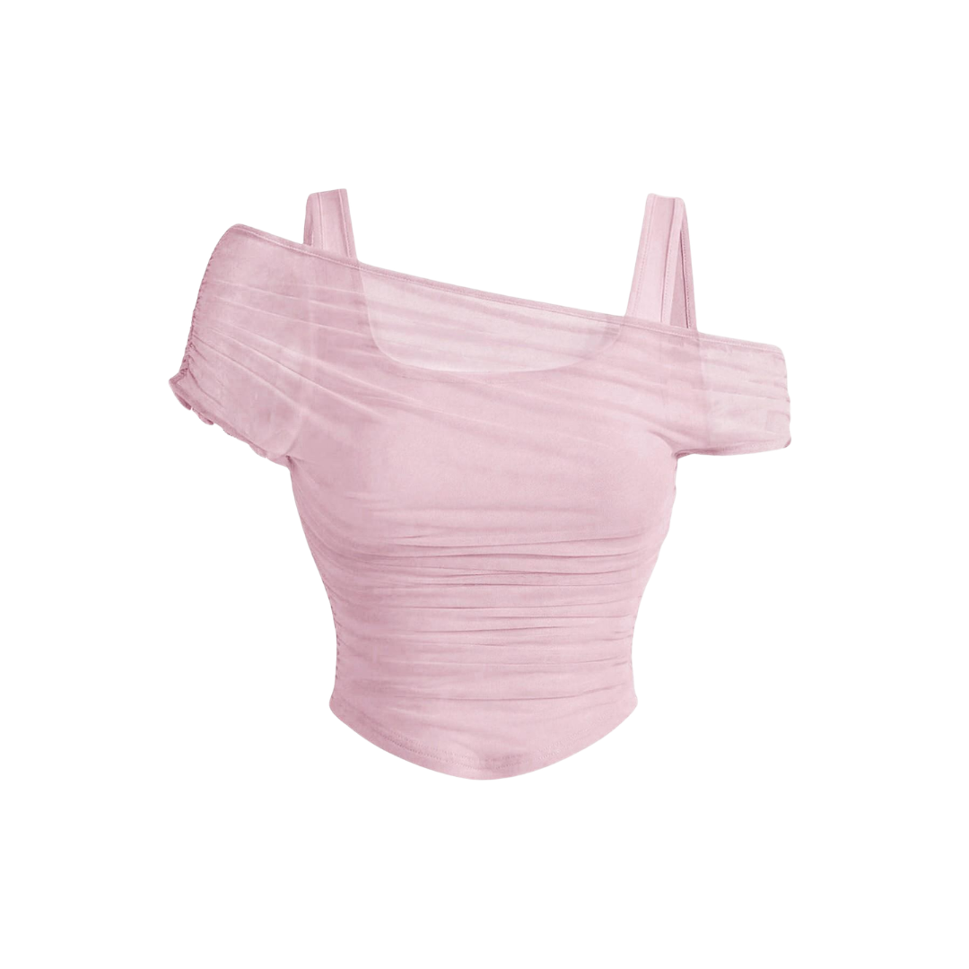LUXETTE™ – Ruched Mesh Asymmetric Crop Top