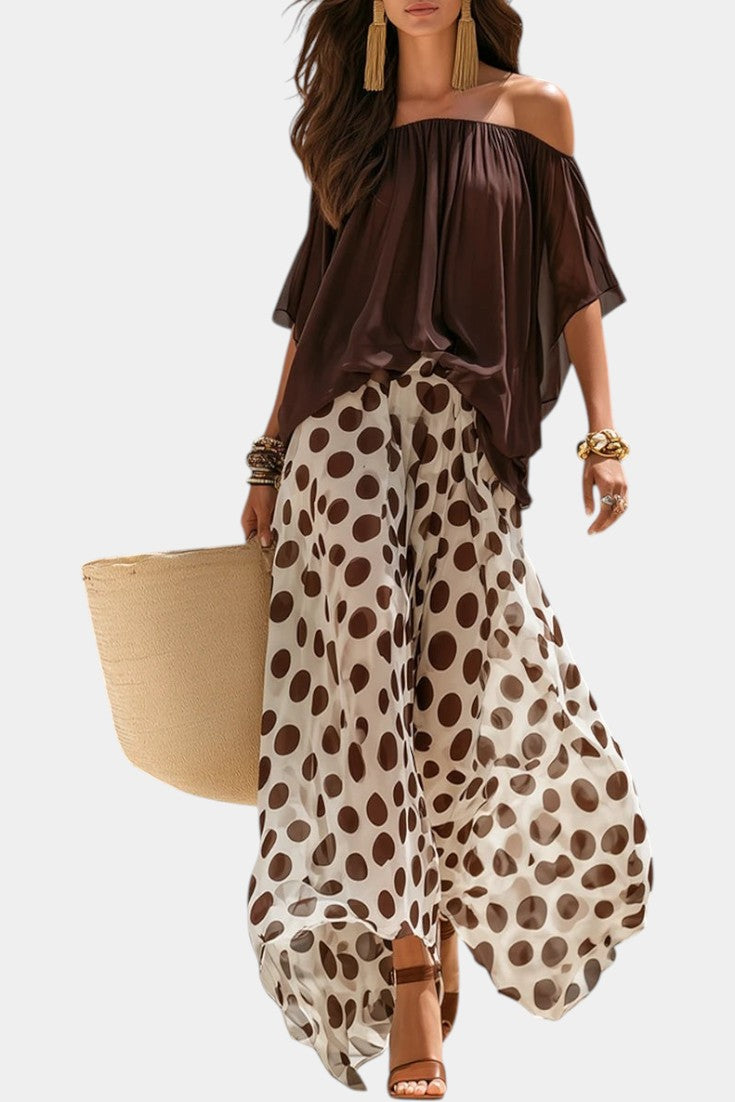 Liliana - Off-the-Shoulder Top & Wide Polka Dot Pants Set