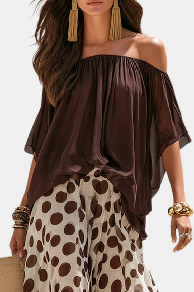 Liliana - Off-the-Shoulder Top & Wide Polka Dot Pants Set
