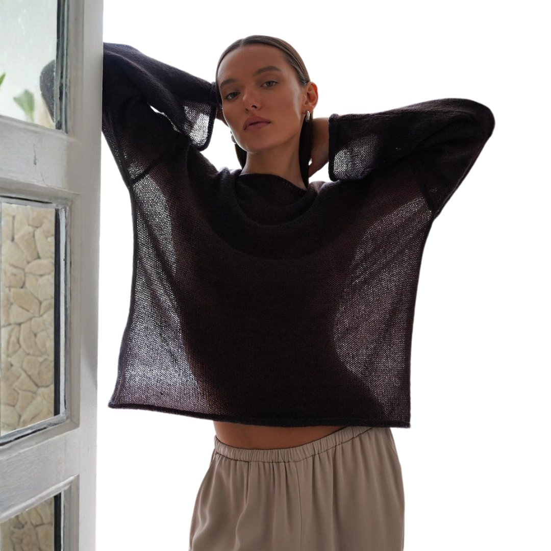 BRISEIS™ – Airy Hollow-Out Flare-Sleeve Knit Sweater