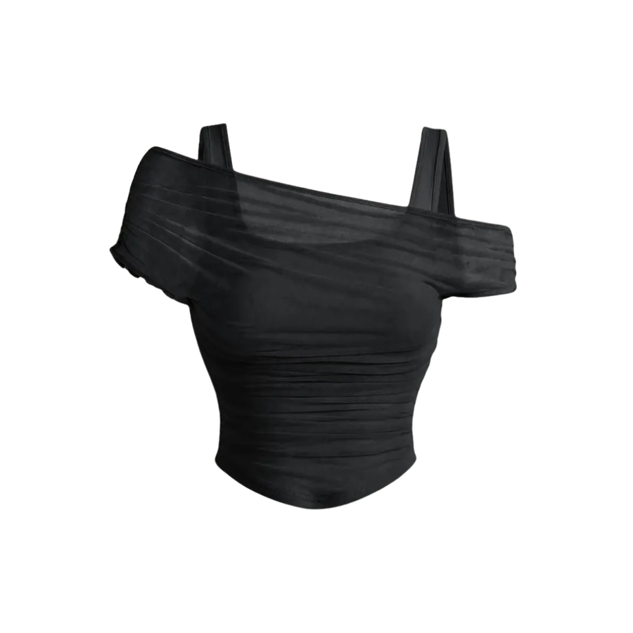 LUXETTE™ – Ruched Mesh Asymmetric Crop Top