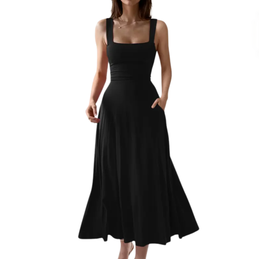 DELLA™ – Square Neck Tie-Back Midi Dress