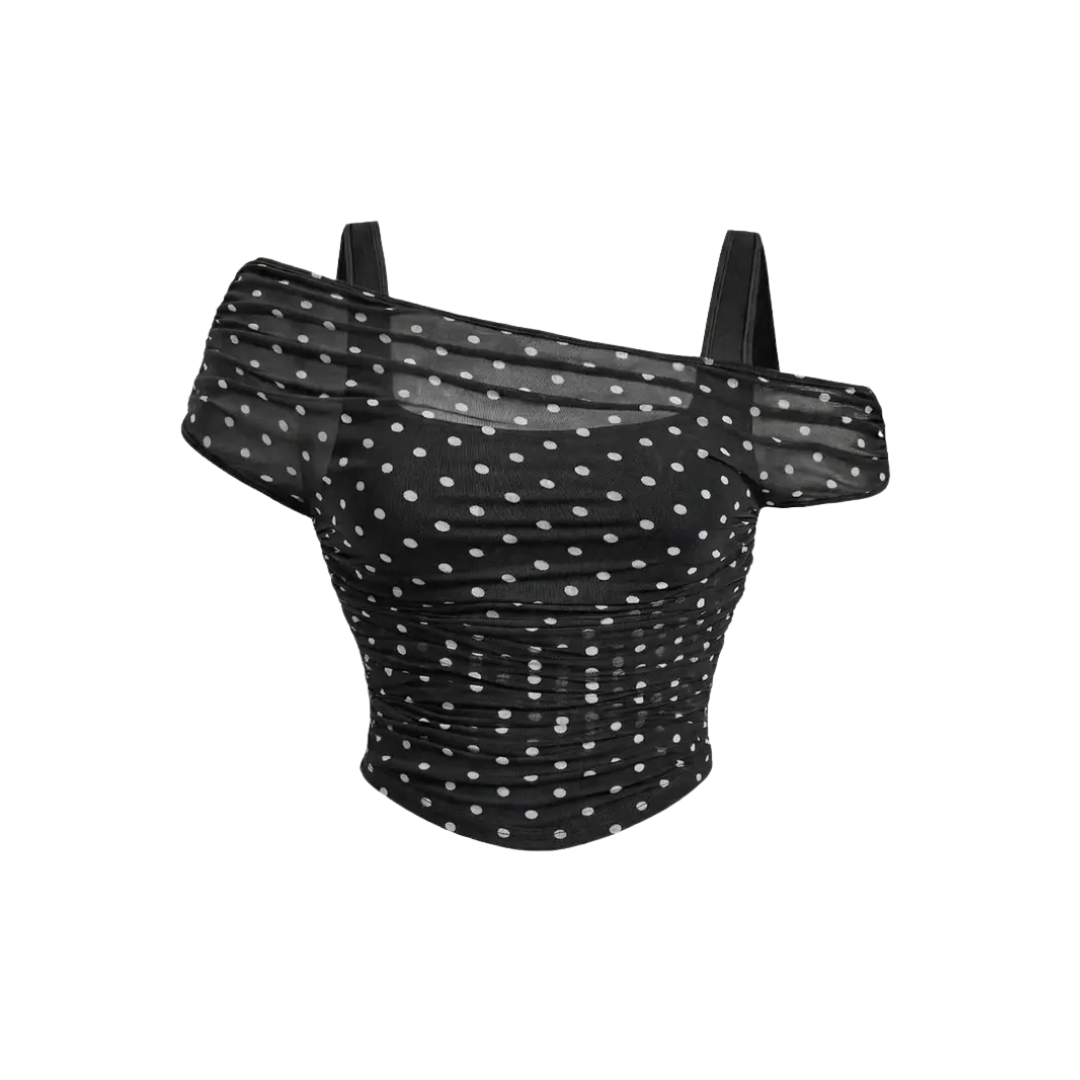 LUXETTE™ – Ruched Mesh Asymmetric Crop Top