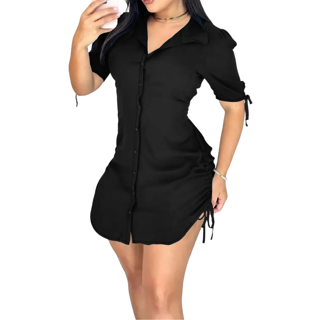 ZINDRA™ – Drawstring V-Neck Bodycon Mini Dress
