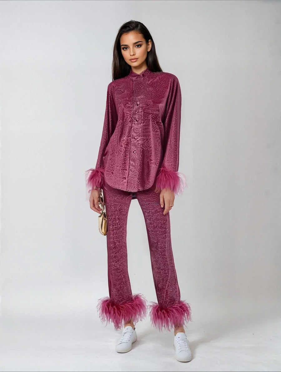 Amara – Feather-Trimmed Loungewear Set