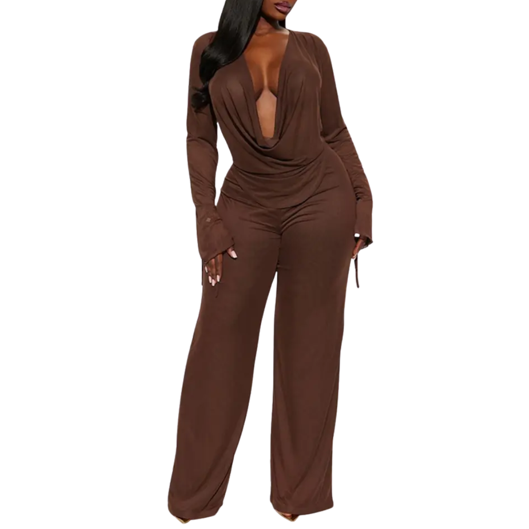 ROXELLA™ – Deep V Ruffle Bell-Bottom Set