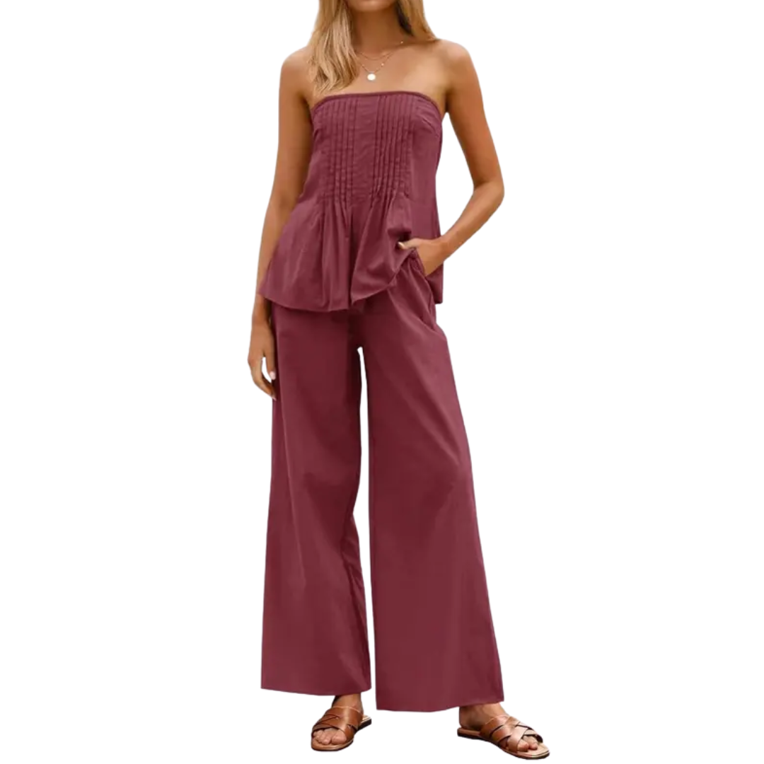 ZELENE™ – Breezy Strapless Wide-Leg Lounge Set