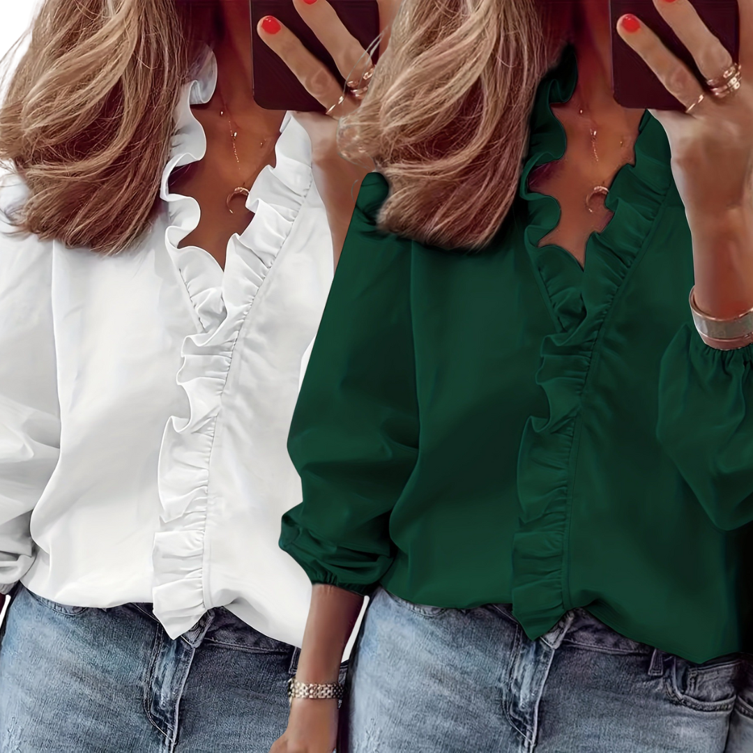 LORELEIT - Timeless V-Neck Blouse with Ruffles