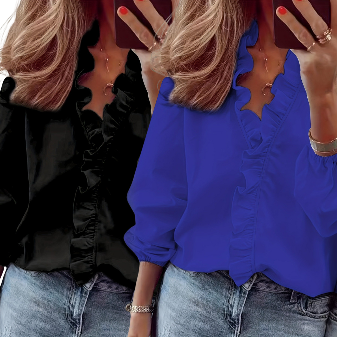 LORELEIT - Timeless V-Neck Blouse with Ruffles