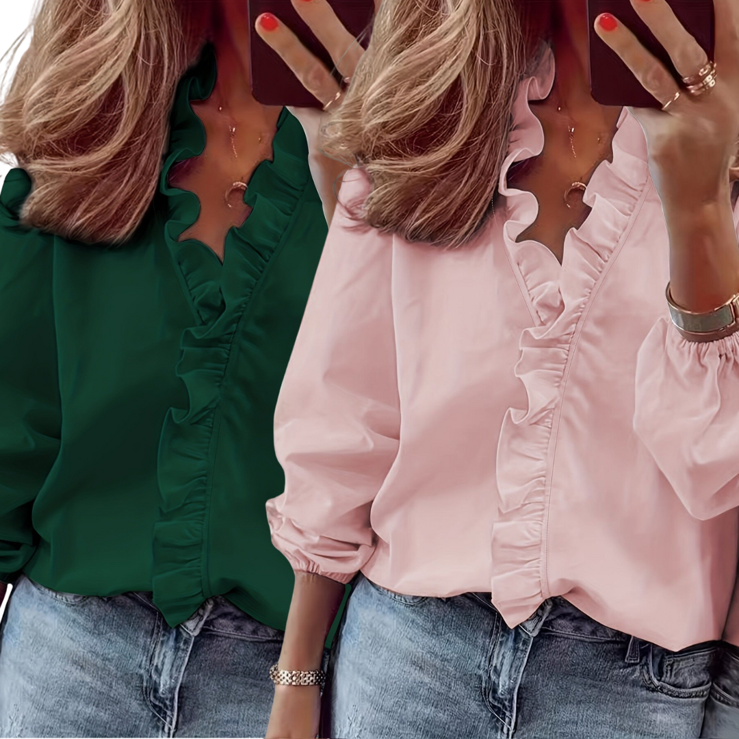 LORELEIT - Timeless V-Neck Blouse with Ruffles