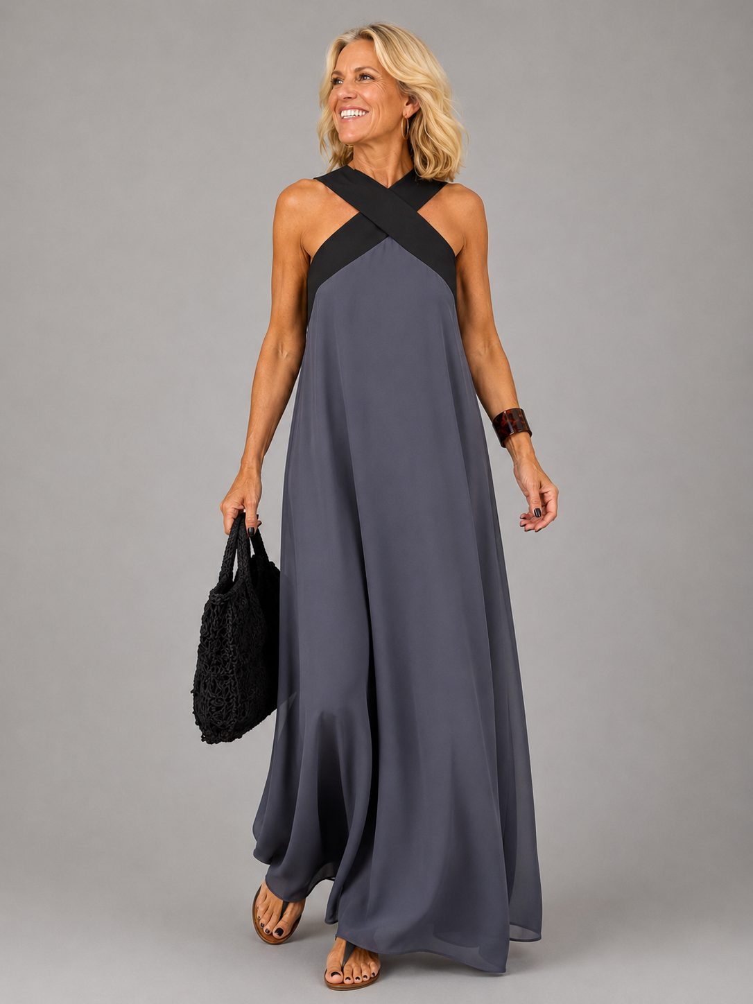 Velora™ - Cross Elegance Maxi Dress