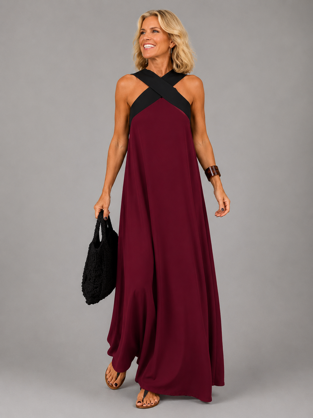 Velora™ - Cross Elegance Maxi Dress