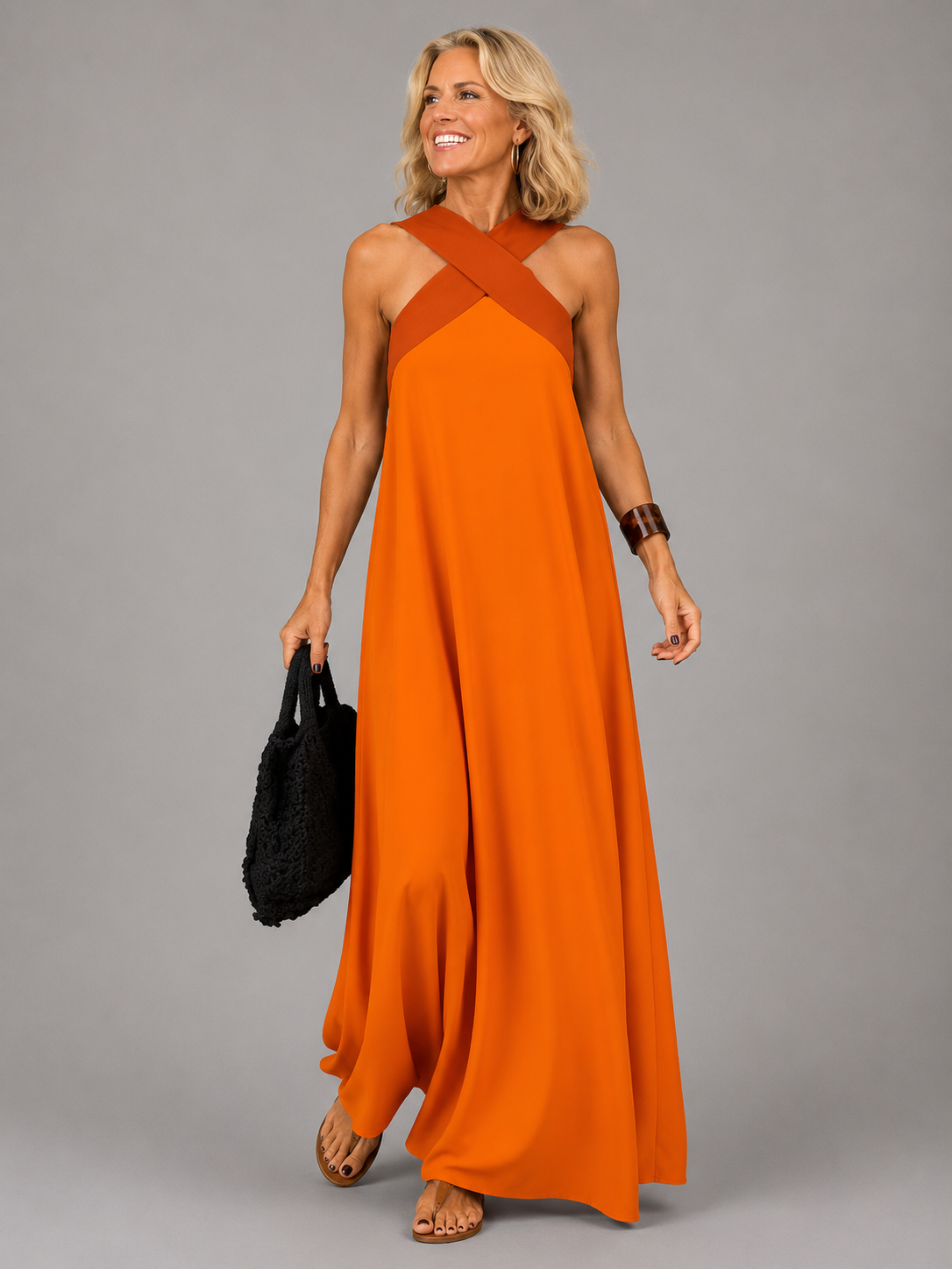 Velora™ - Cross Elegance Maxi Dress
