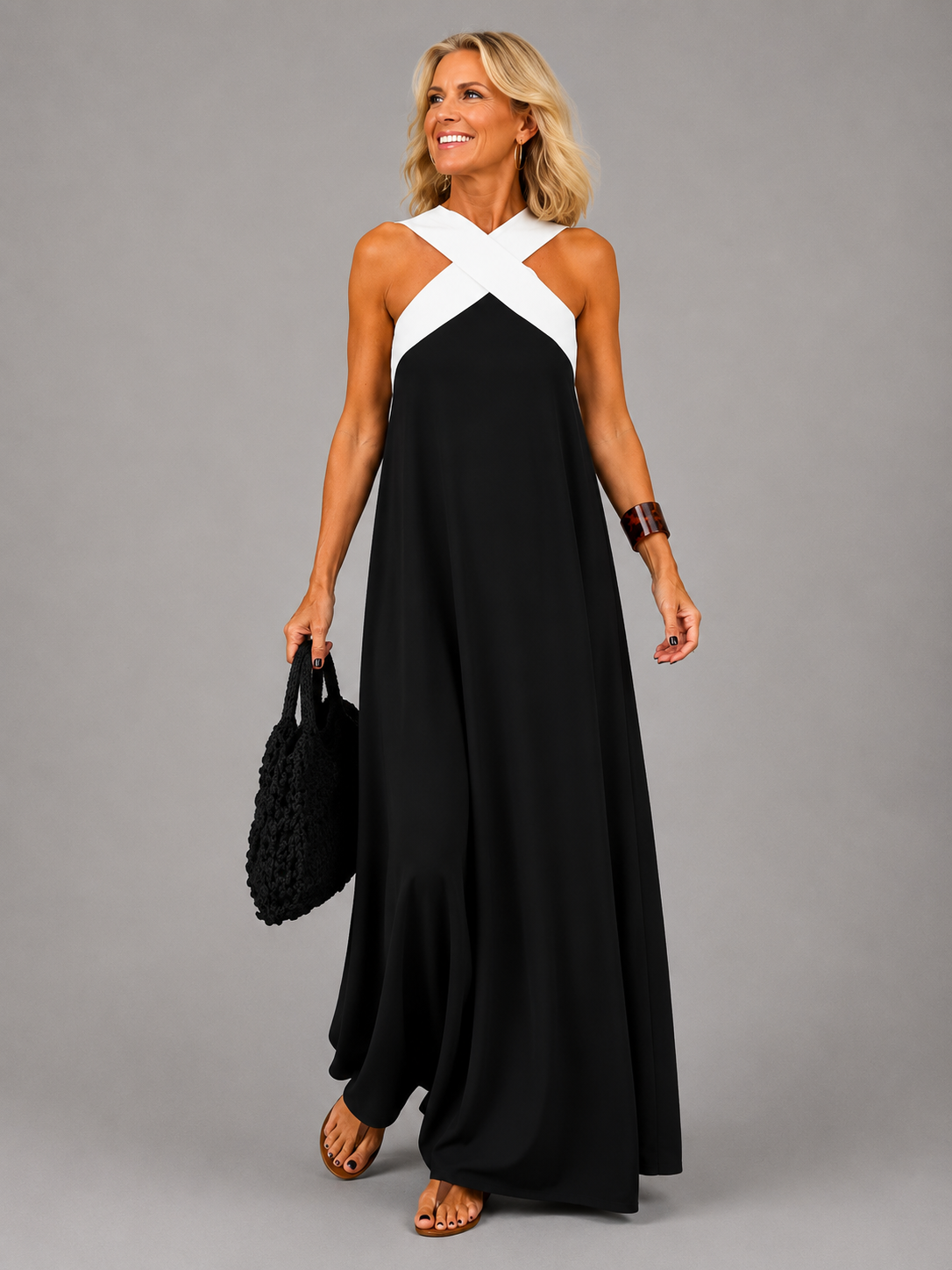 Velora™ - Cross Elegance Maxi Dress