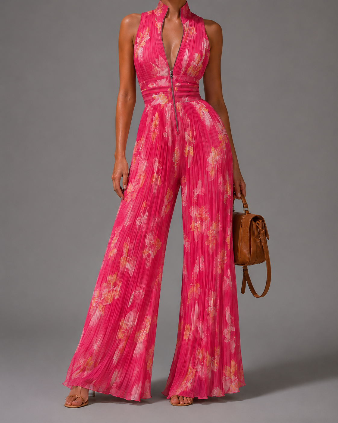 Sofia | Pleated Floral Chiffon Jumpsuit