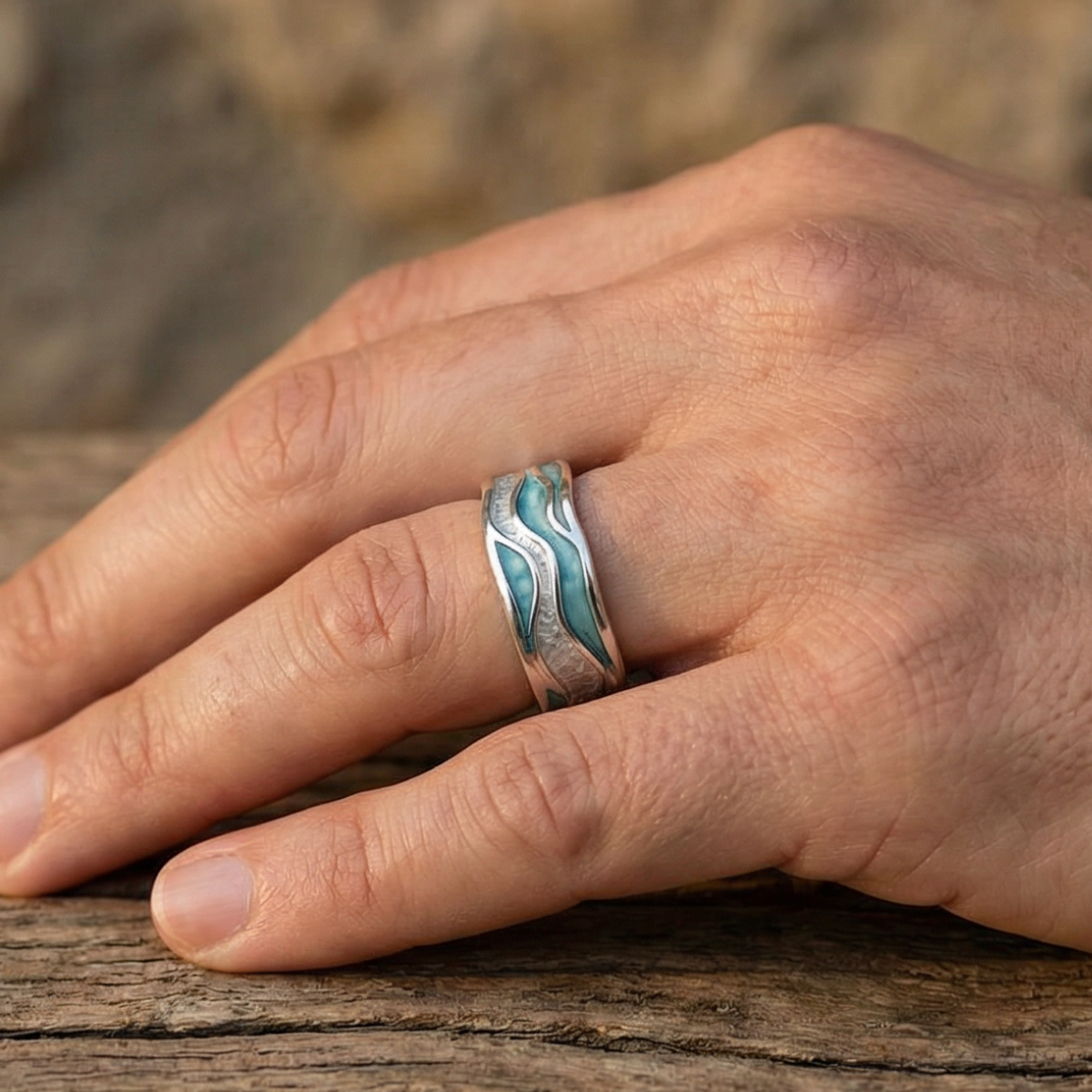 Silver Wave Ring with Turquoise