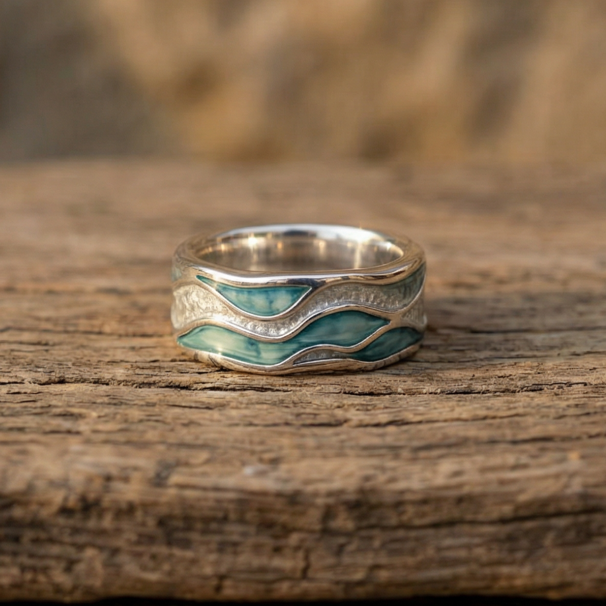 Silver Wave Ring with Turquoise