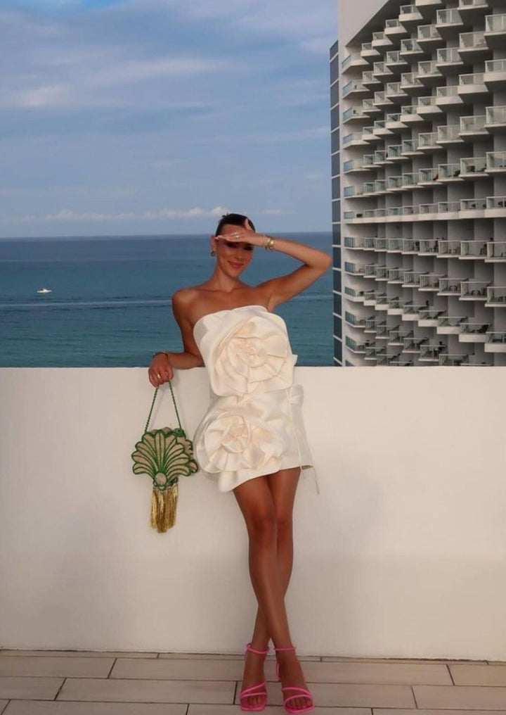 Veyra | Strapless Rose Appliqué Mini Dress