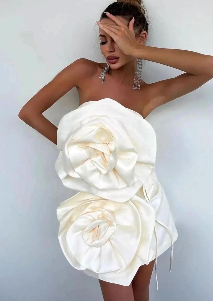 Veyra | Strapless Rose Appliqué Mini Dress