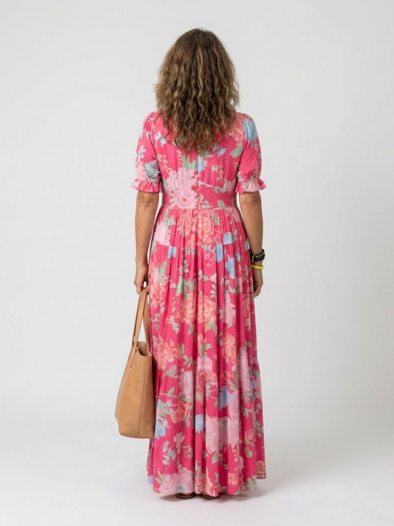 Ione™ - Short Sleeve V Neck Floral Midi Dress