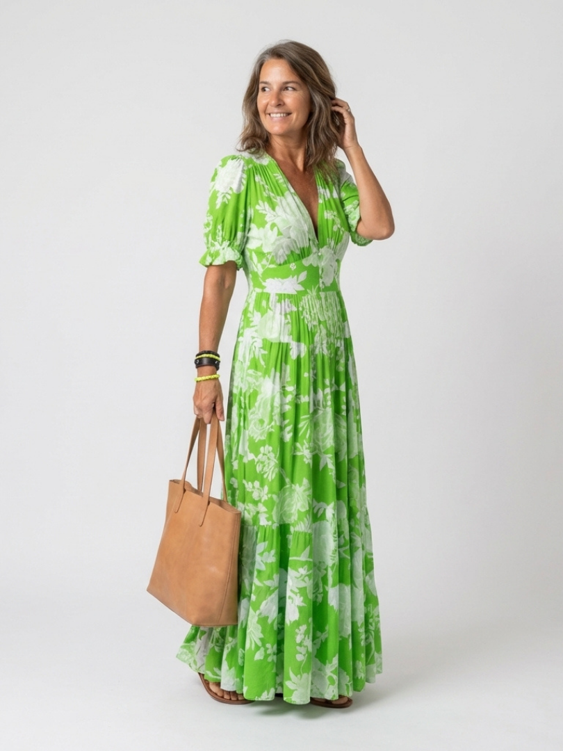 Ione™ - Short Sleeve V Neck Floral Midi Dress