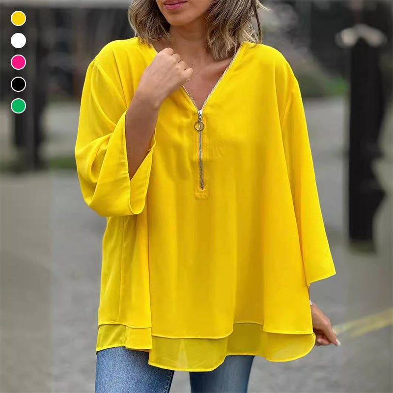 Hyacinth - V-Neck Flowy Zipped Top