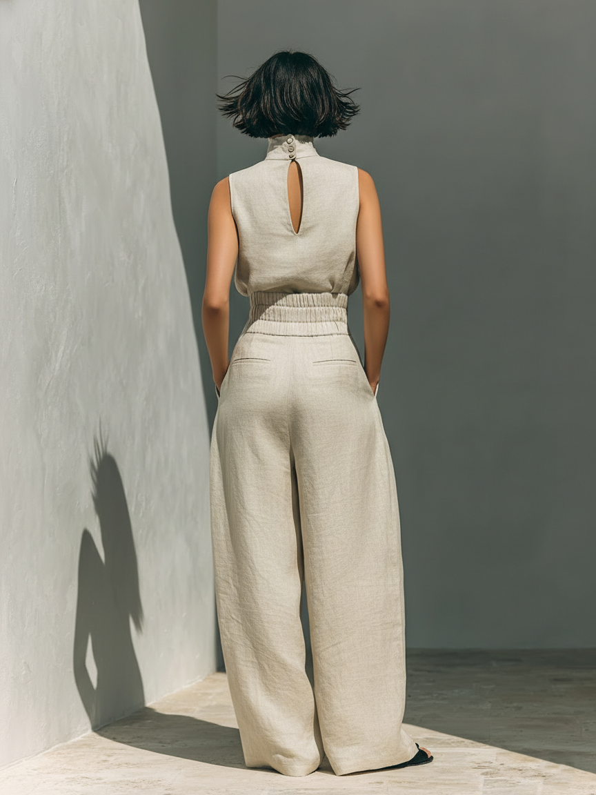 Maria | Cotton Linen Tank Top & Wide-Leg Pants Set