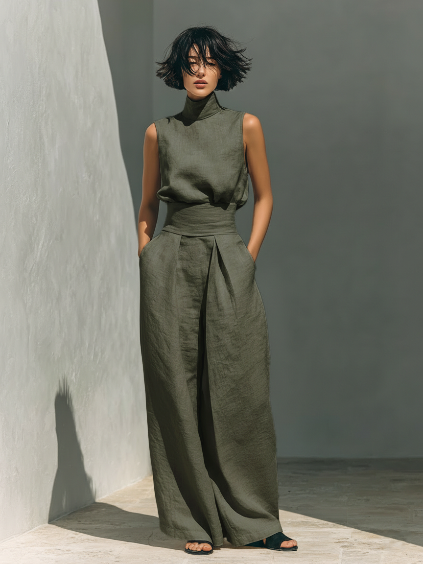 Maria | Cotton Linen Tank Top & Wide-Leg Pants Set