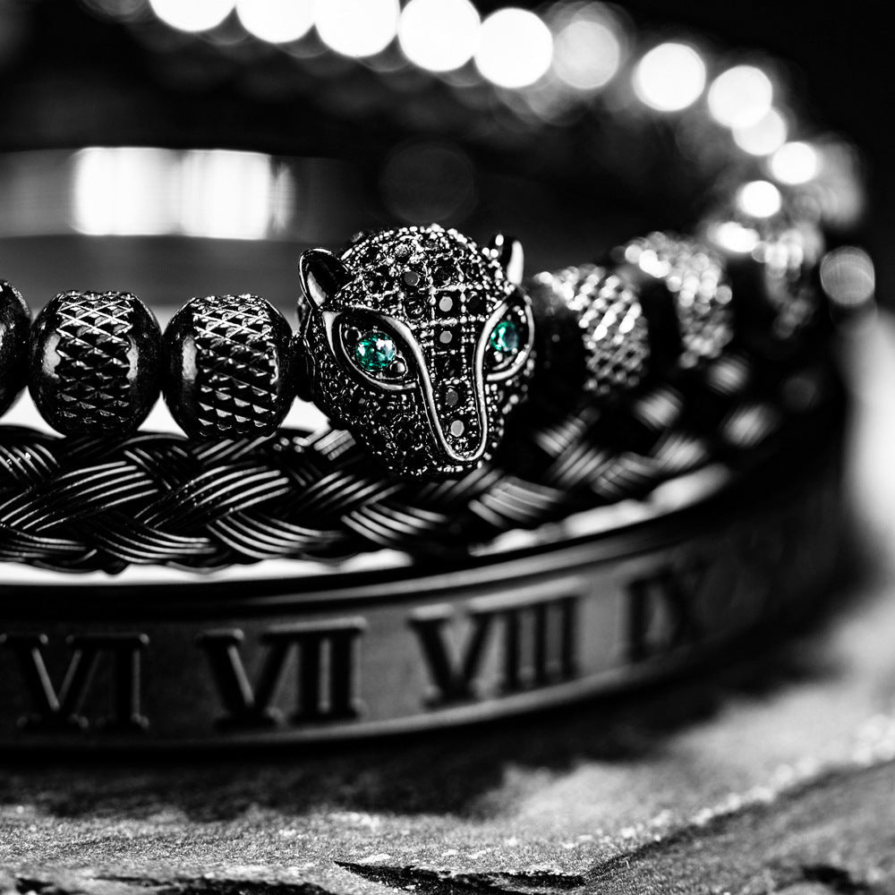 Roman Panther Triple Stack Bracelet Set