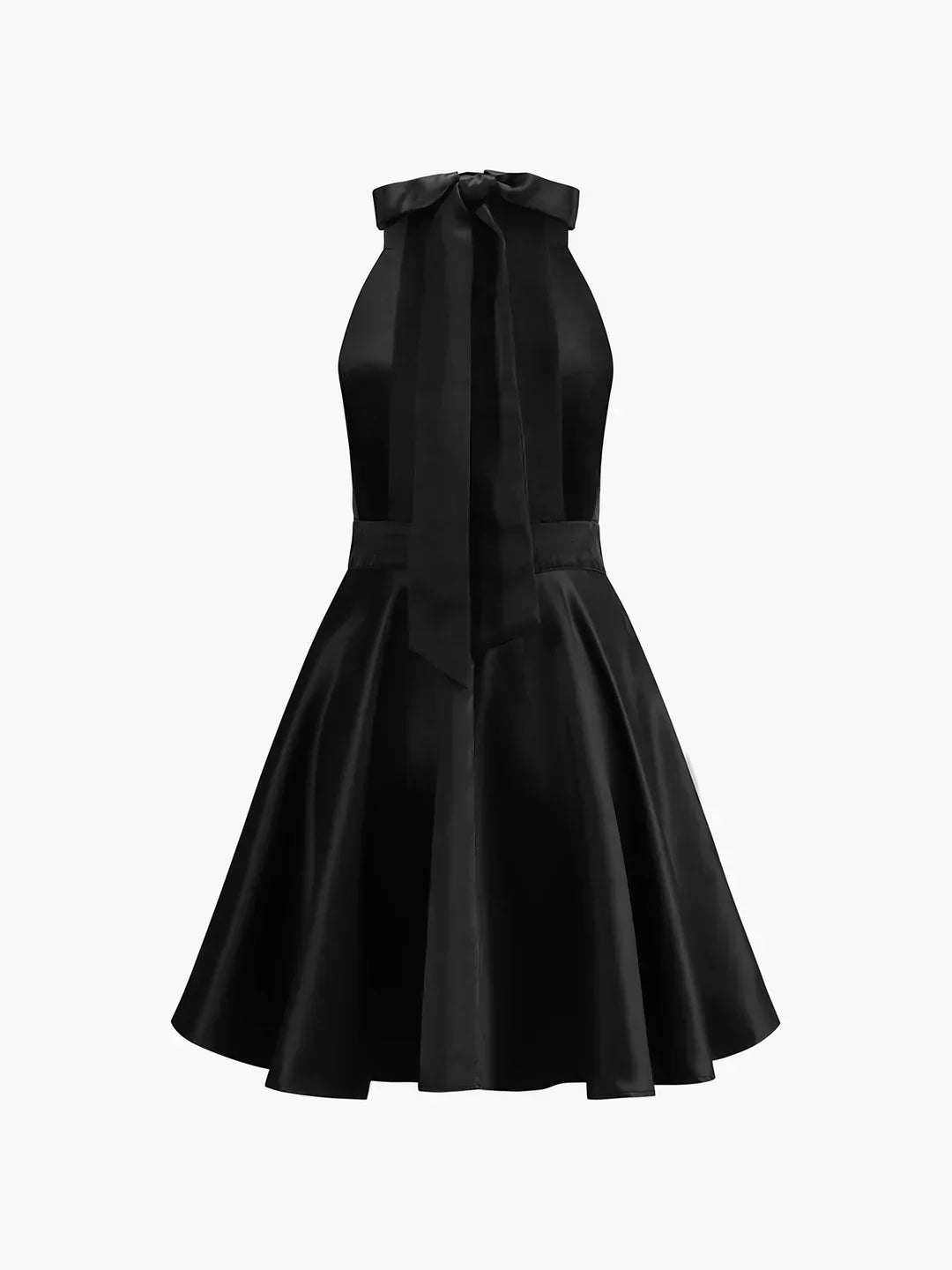 Carolina | Pleated Satin Tie-Front Backless Mini Dress with Double Pockets